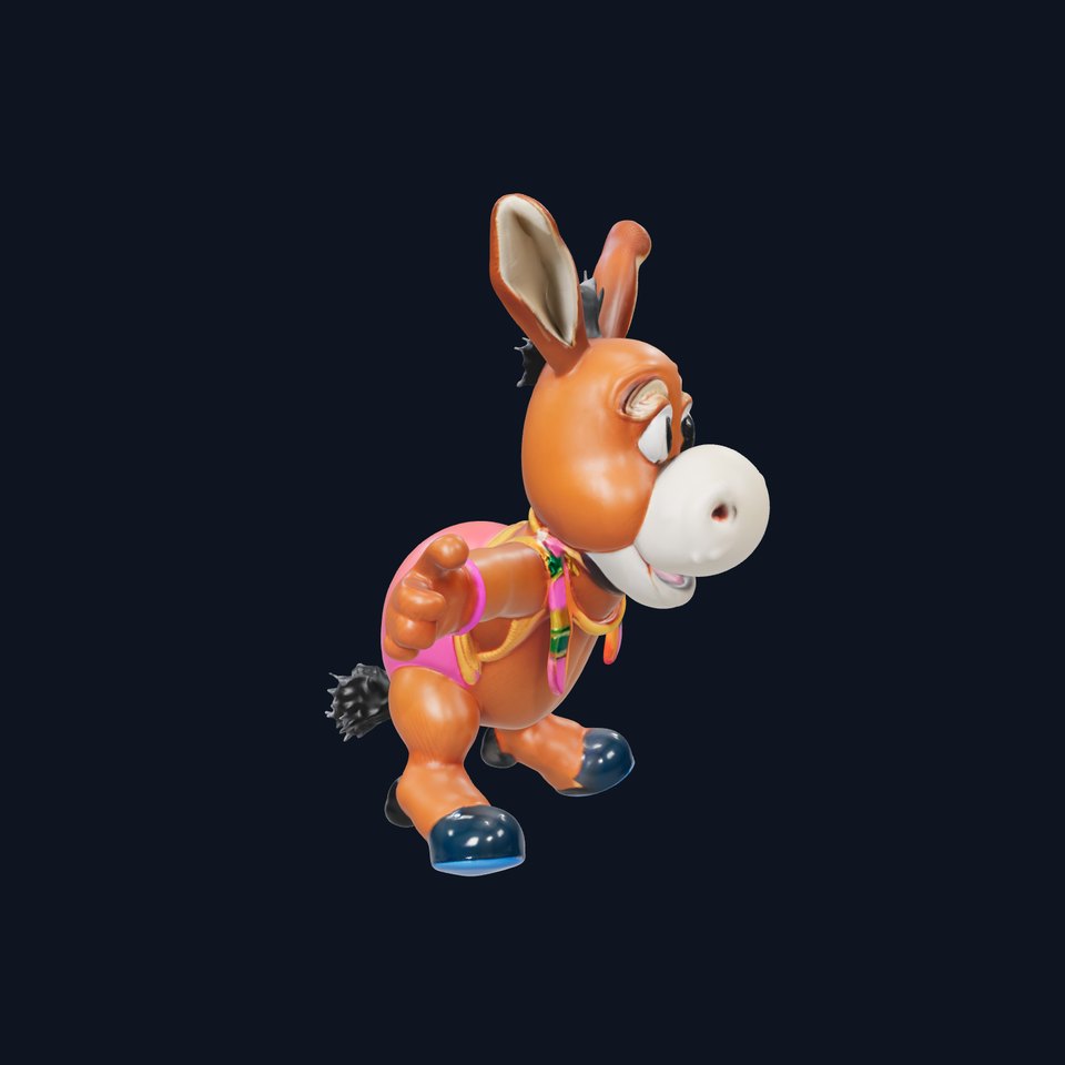Cartoon Donkey Character Rigged and Animated for Games